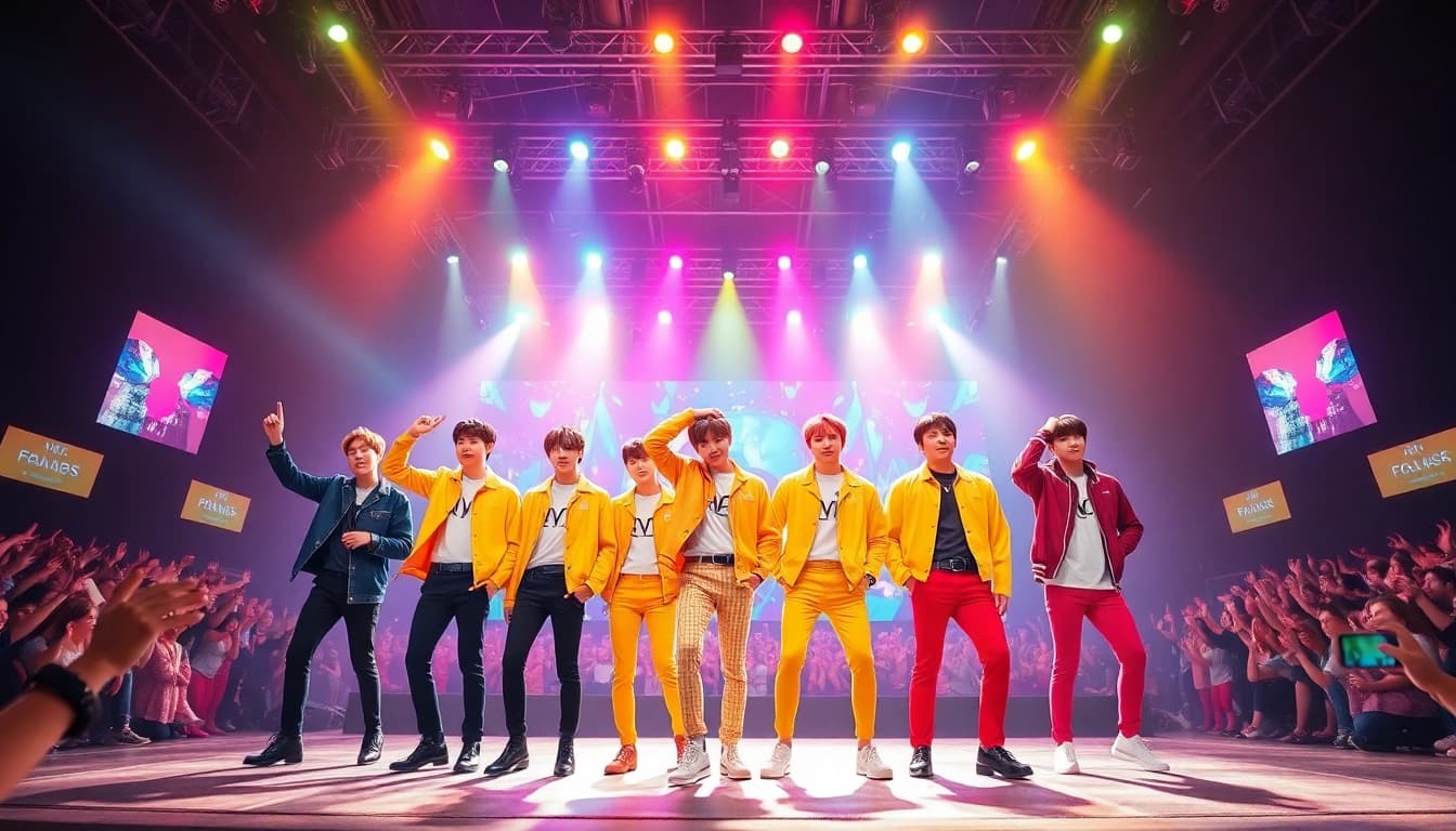 Dynamic performance by bts members showcasing their unique styles and vibrant stage presence.