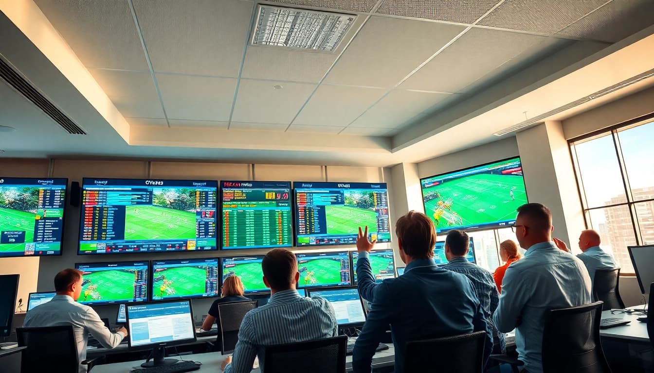 Engaging visual of the best sportsbooks in Brazil showcasing a modern sports betting office environment.
