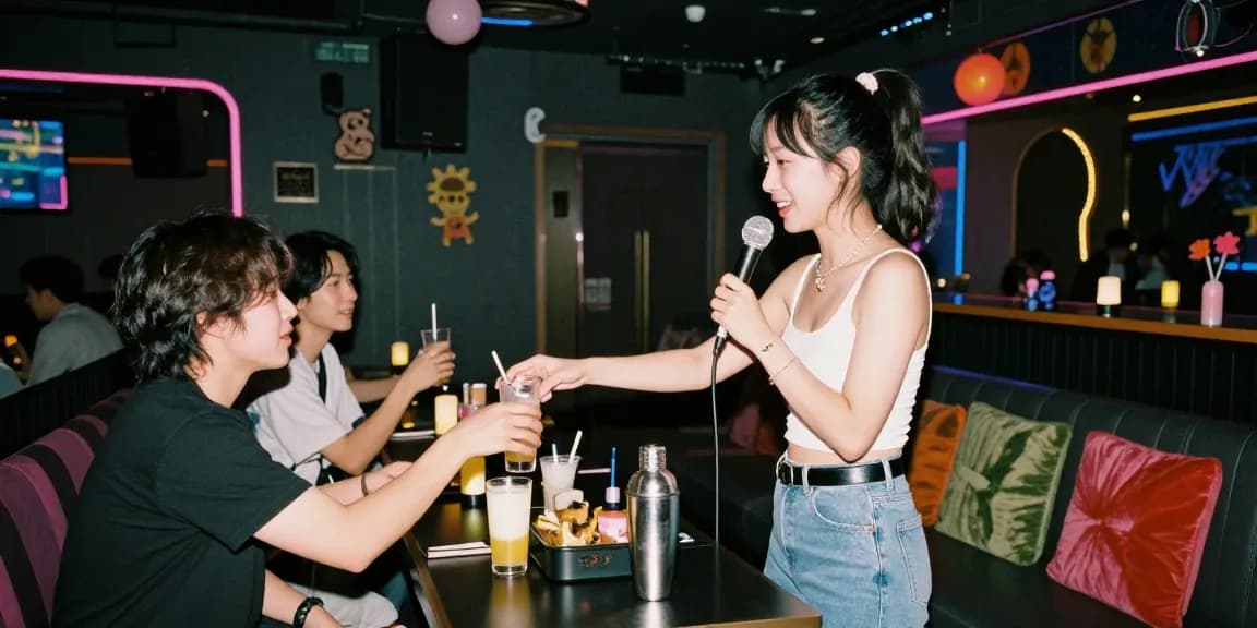 밤알바란, 노래방에서 일하는 여성의 생동감 넘치는 모습과 고급스러운 분위기