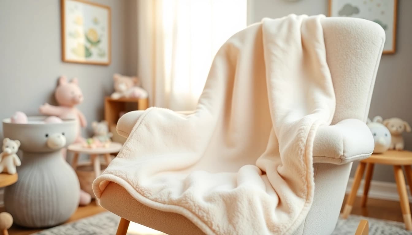 Hydrofiele stof wordt gebruikt voor een zachte babydeken in een gezellige kinderkamer.