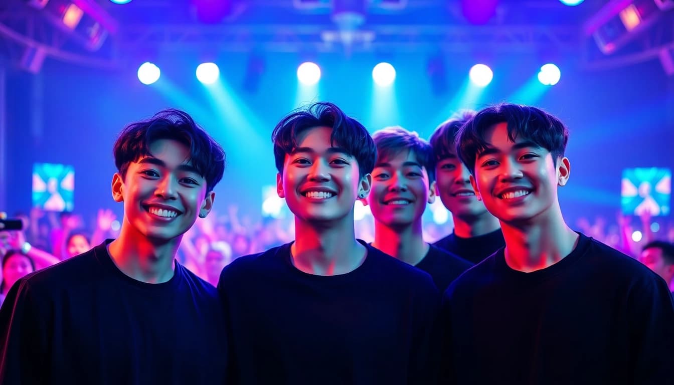 BTS members performing energetically together on stage, showcasing their charisma and unity.