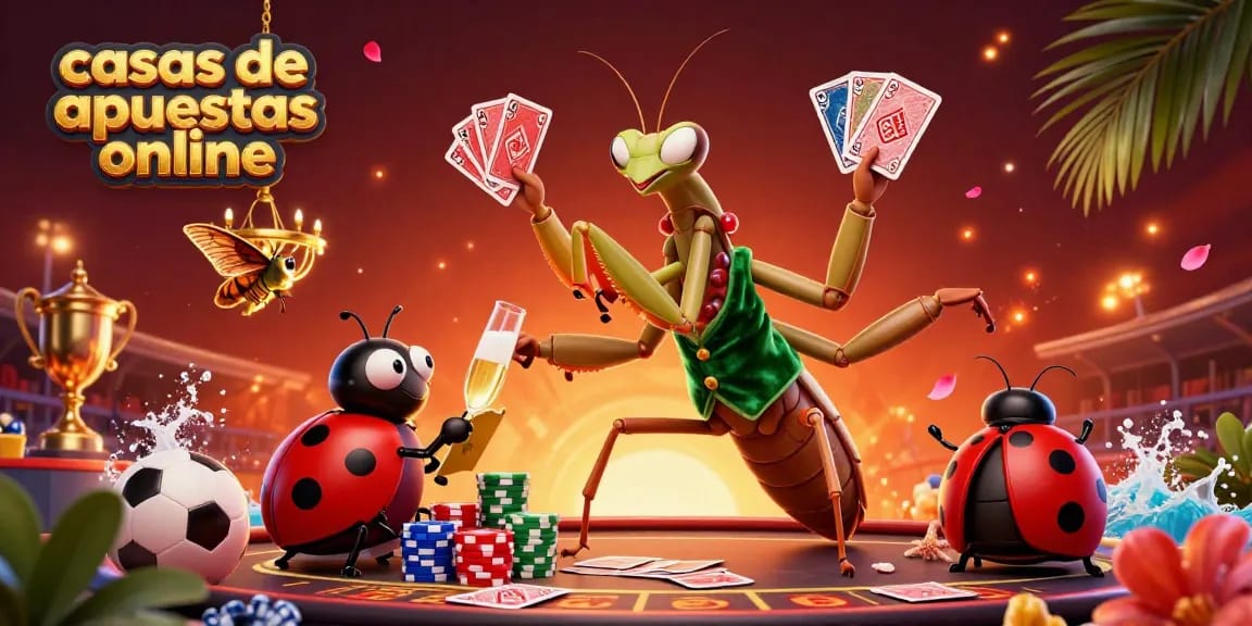 Visualiza casas de apuestas online con una escena vibrante de un mantis card sharp y una pit boss, rodeados de elementos deportivos.