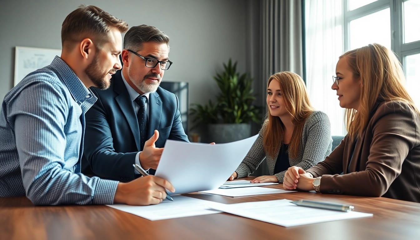 Truck accident attorney Clearwater consulting clients in a professional office setting.