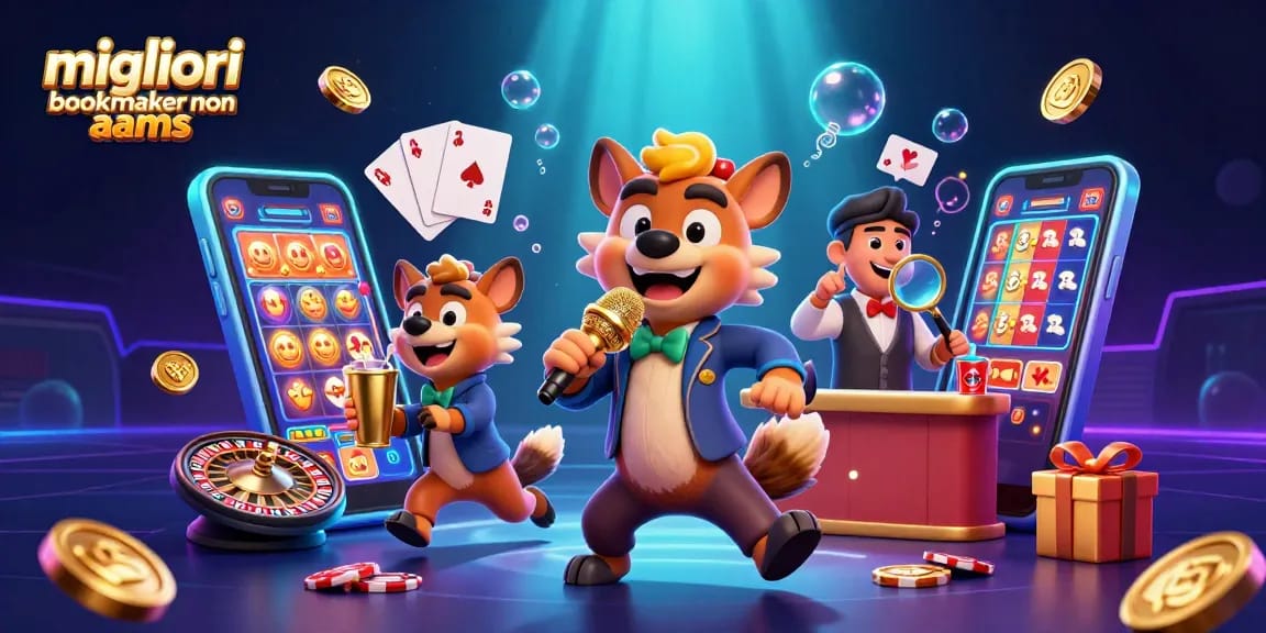 Scopri i migliori bookmaker non AAMS in un'illustrazione 3D di un casinò comico vivace.