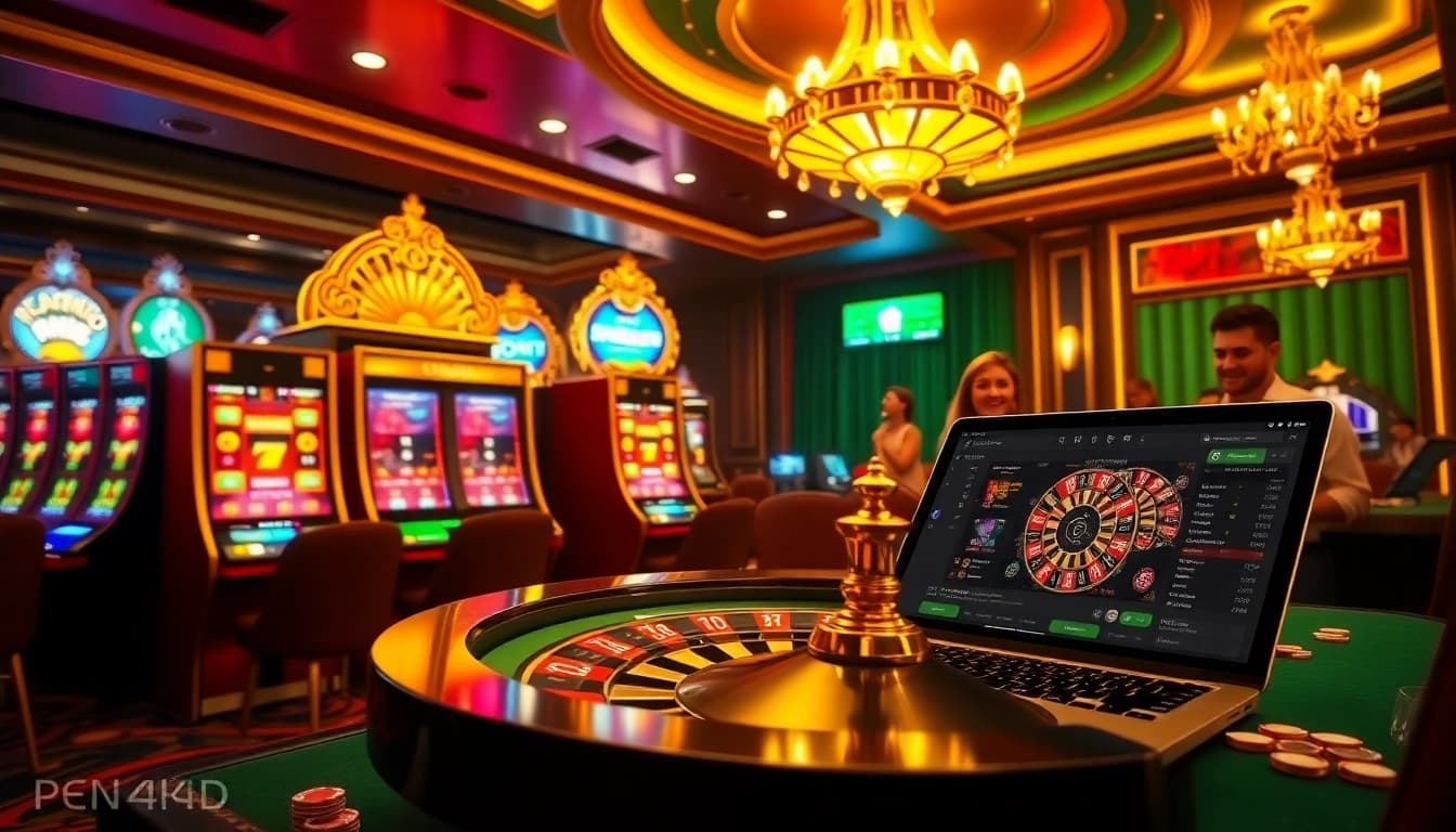 Experience thrilling gameplay with pen4d on vibrant slot machines in a luxurious casino environment.