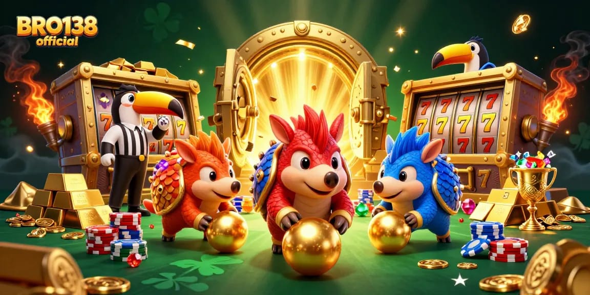 Experience the thrill of BRO138 official as pangolins roll into golden jackpots amidst sparkling casino treasures.