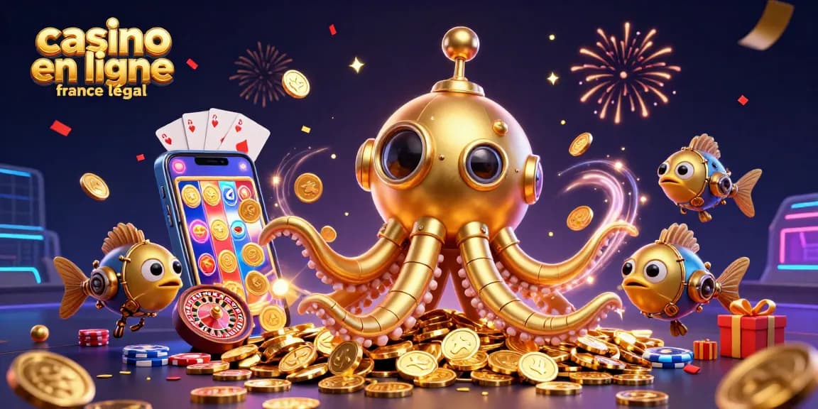 Venez découvrir le monde fascinant des casinos en ligne en France légal avec une illustration captivante et énergique.