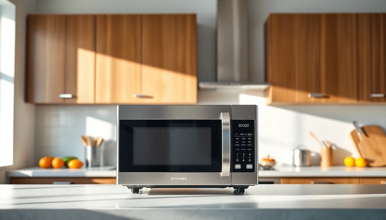 Showcasing Microwave Oven Sales in a modern kitchen setting with vibrant ingredients.