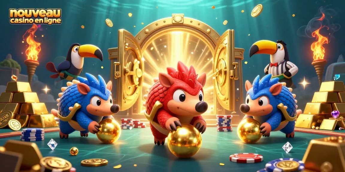 Nouvelle aventure au nouveau casino en ligne avec des pangolins en compétition pour des gains sur des jetons de poker.