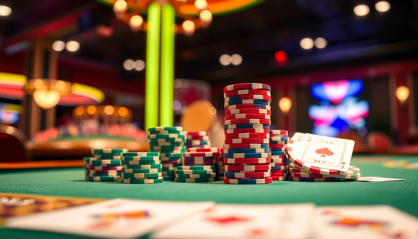 Experience the thrill of member baru totoplay88 with vibrant casino chips and cards on a gaming table.
