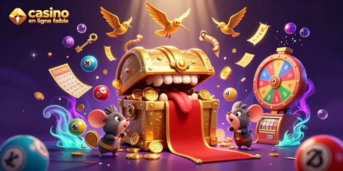 Visuel captivant démontrant le logo « casino en ligne fiable » entouré d'éléments de jeux dynamiques.
