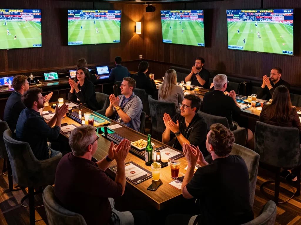 Patrons are engaged in sports betting at the lively trang chủ 888VI bar, showcasing the thrill of placing bets.