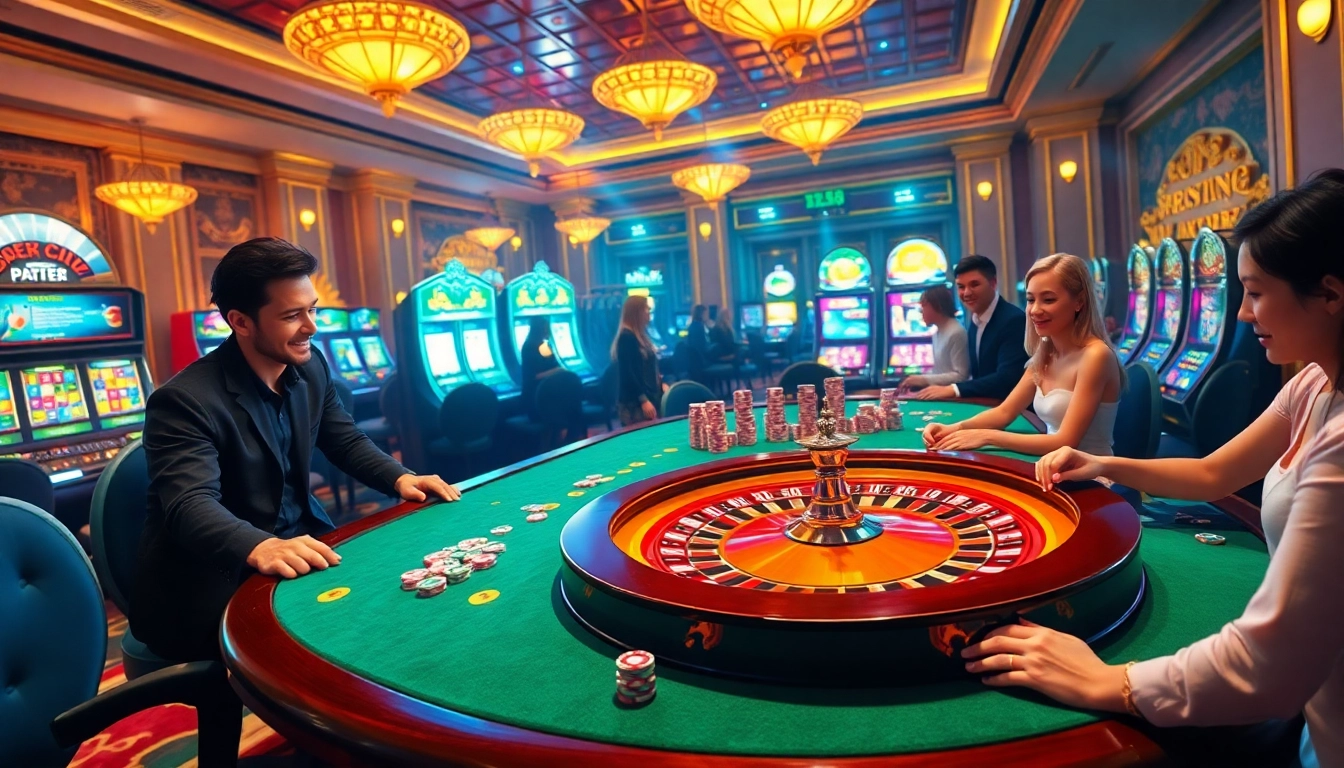 Engage with the FLY88 Link at a vibrant casino table surrounded by poker chips and a roulette wheel.