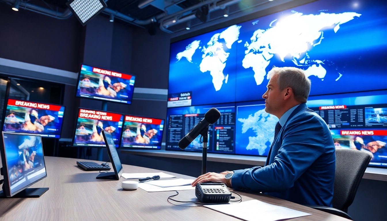 Journalist covers the latest news in a vibrant newsroom setting