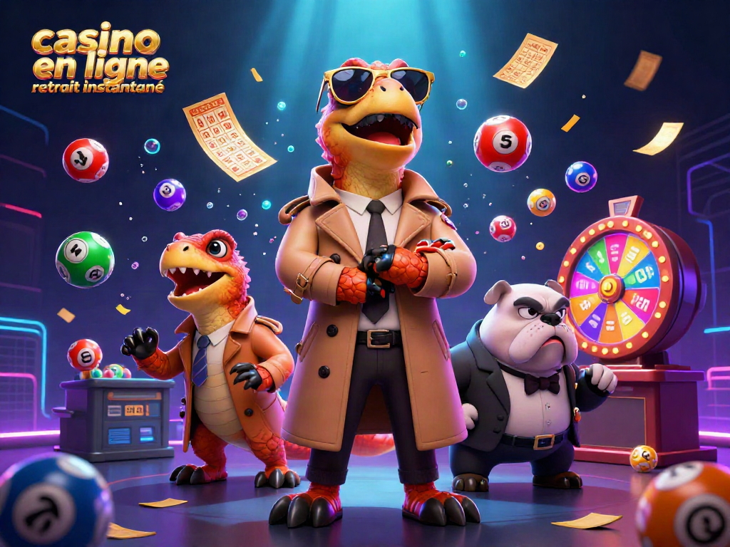 Gagnez vos gains rapidement avec un casino en ligne retrait instantané, illustration drôle de raptors déguisés.