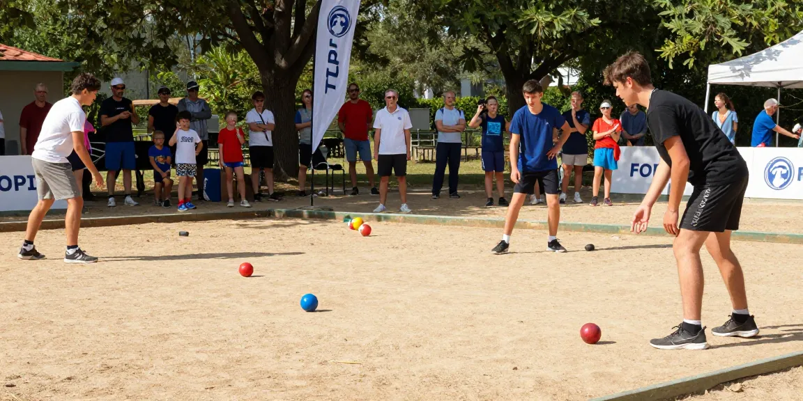 Permainan petanque di fopikotabalikpap.org dengan atlet muda bermain di lapangan.