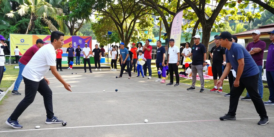 Aktivitas turnamen petanque di FOPI Kota Banjarbaru, pemain bersaing di lapangan.