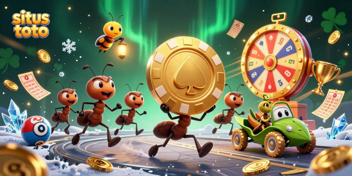 Experience the excitement of situs toto with a dynamic lottery adventure featuring animated ants and a glowing atmosphere