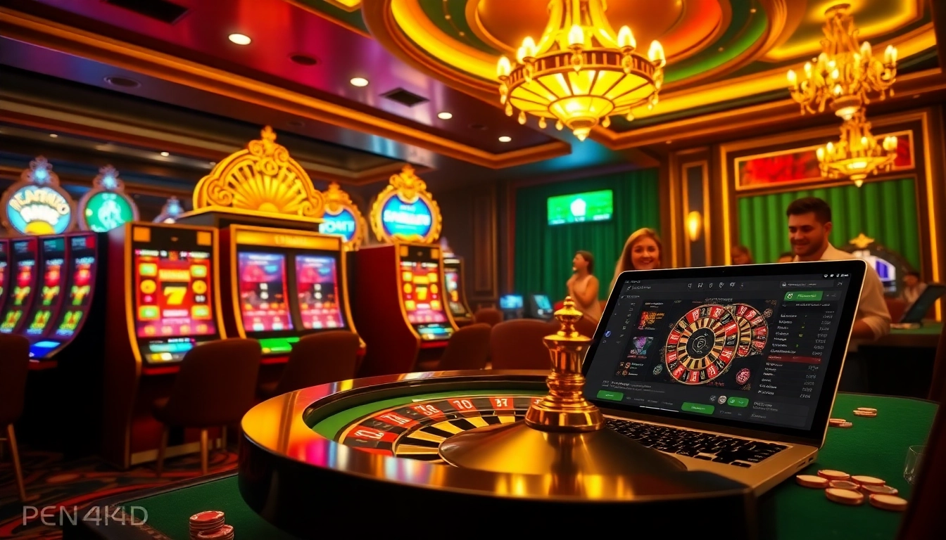 Experience thrilling gameplay with pen4d on vibrant slot machines in a luxurious casino environment.