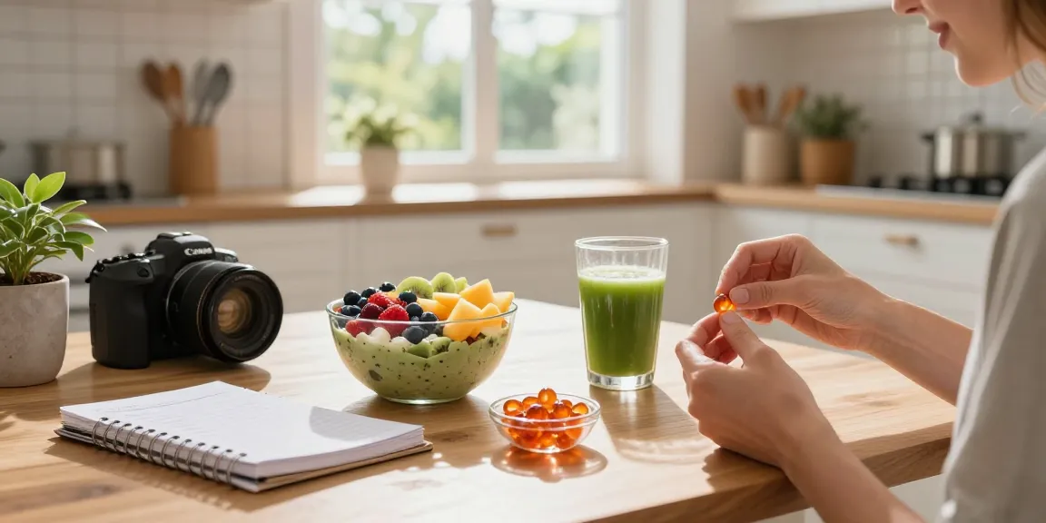 Incorporating astaxanthin softgels into a healthy breakfast routine, showcasing wellness lifestyle.