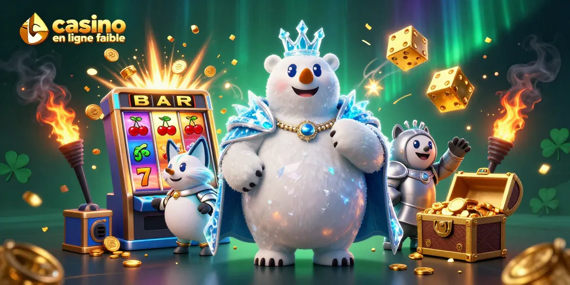 Jouer à explorer un casino en ligne fiable avec un ours polaire royal et un renard en armure, entouré de jetons gagnants.