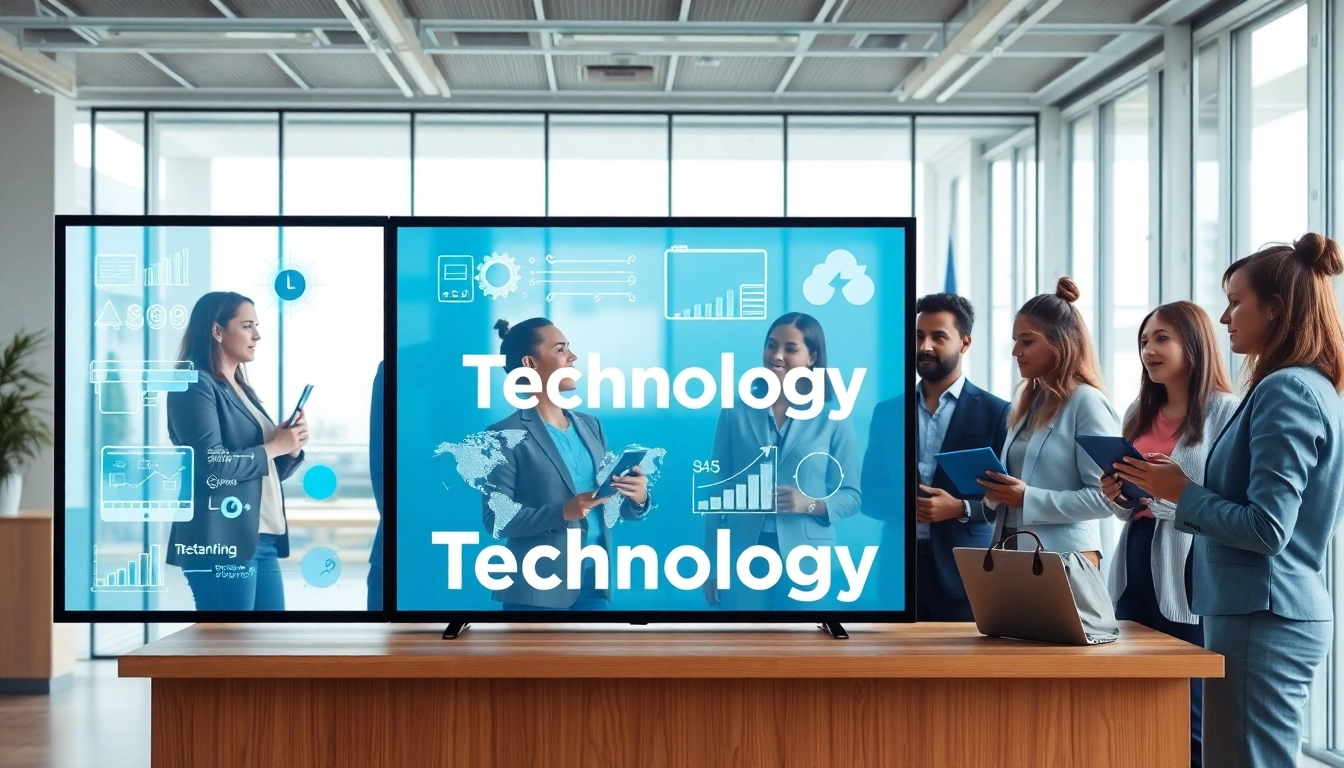 Engaging professionals collaborate on Technology trends in a modern office setting.