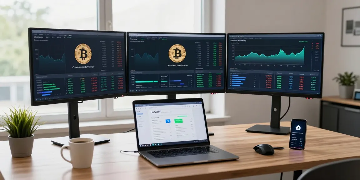 Exploring cloud mining with daily payouts in a high-tech trading workspace featuring cryptocurrency dashboards and DeFi resources.