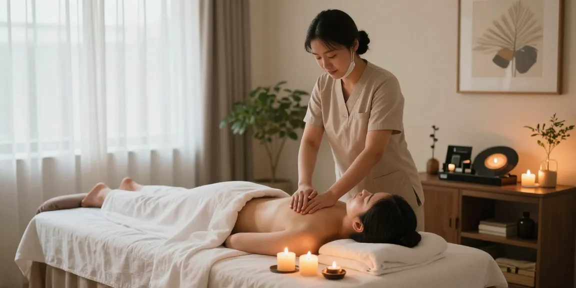 Relaxing 1인샵 massage therapy session in serene spa environment.