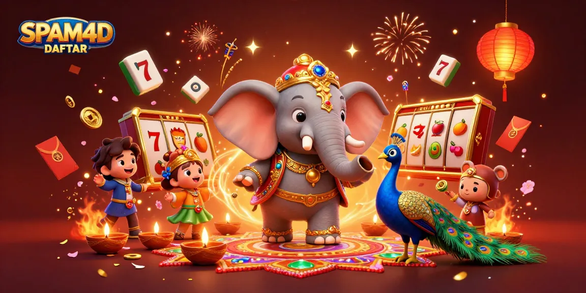 SPAM4D DAFTAR bermain slot dengan elemen keberuntungan di ilustrasi kasino 3D yang penuh warna
