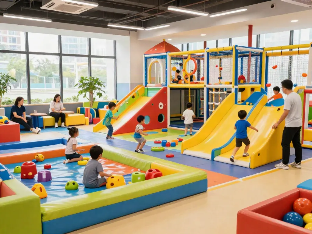 Kids enjoying safe play areas at rokok88 indoor playground, vibrant and colorful zones.