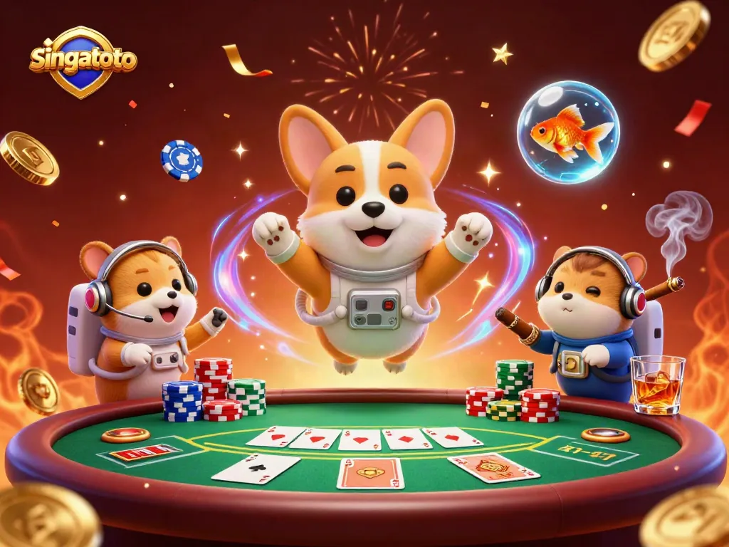 Play exciting games at Singatoto with a lively scene of a casino in space.
