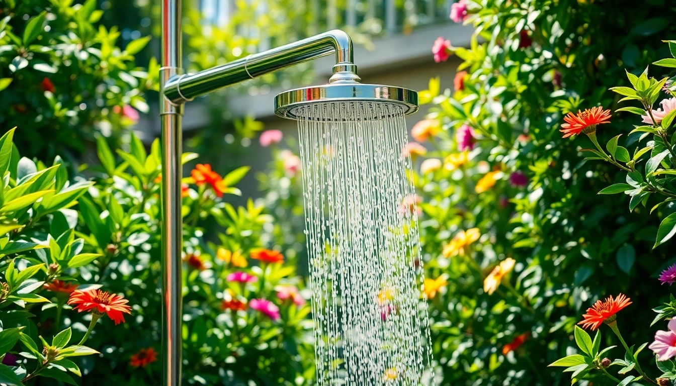 Experience sunny shower usa inc with a modern outdoor shower installation surrounded by nature.