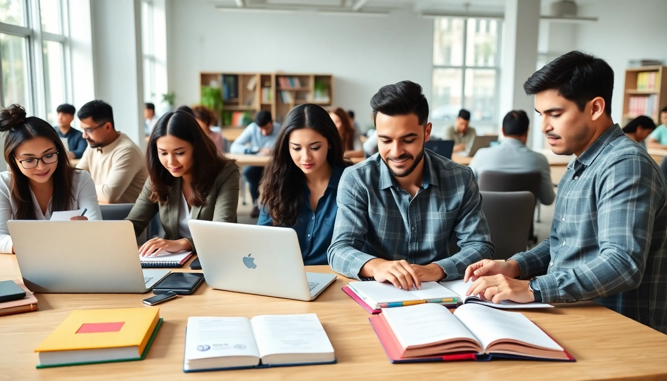 PMP exam support study session with diverse students in a bright collaborative environment.