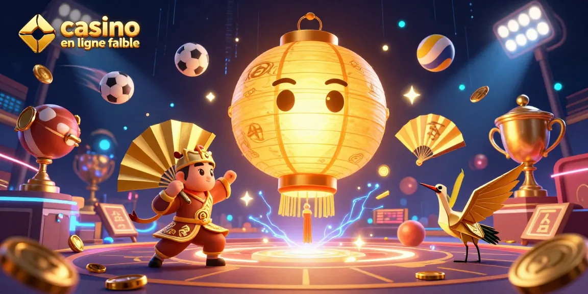 Joue au casino en ligne fiable avec des personnages dynamiques illuminés et des éléments de jeu flottants, symbole de l'esprit du jeu.