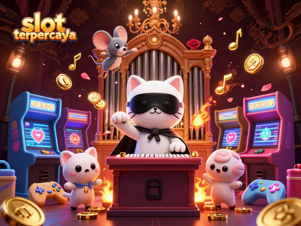 Menangkan permainan di slot terpercaya dengan ilustrasi kasino penuh warna dan karakter dinamis.
