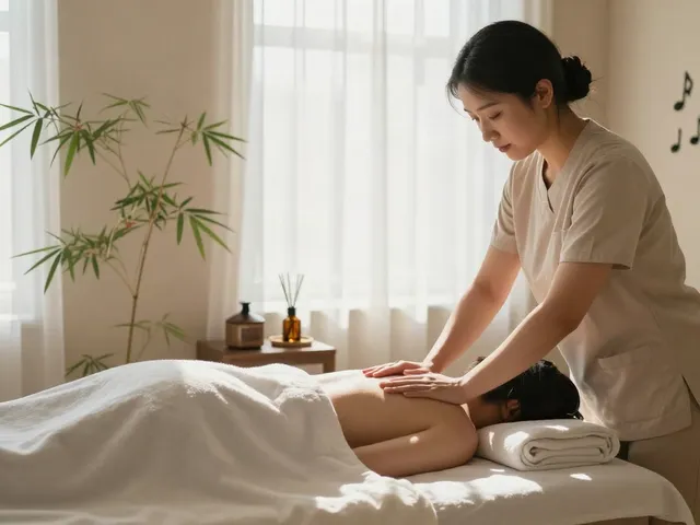 Experiencing a relaxing 동대문출장마사지 in a tranquil spa environment.