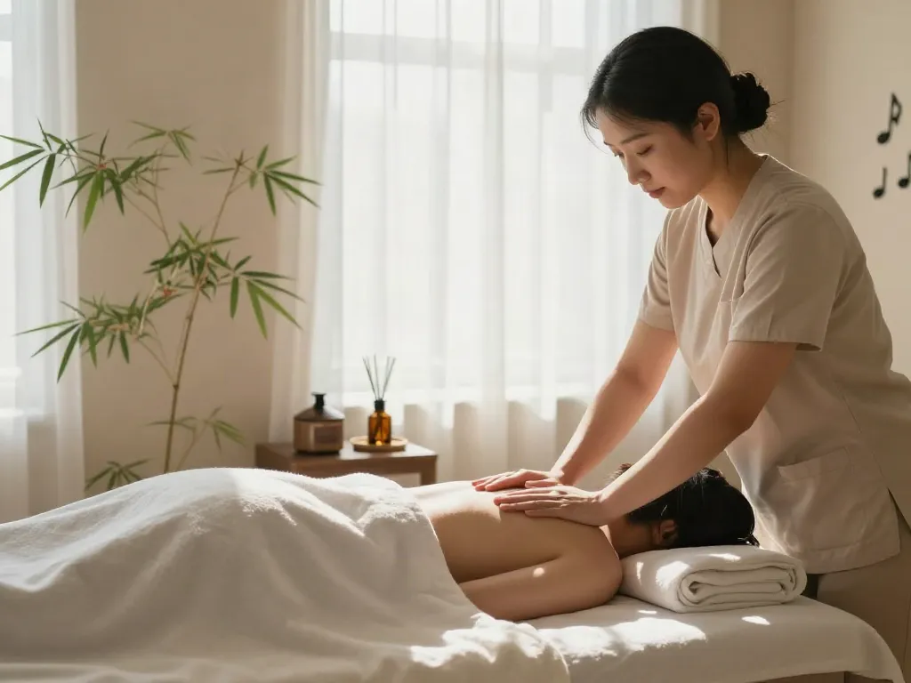 Experiencing a relaxing 동대문출장마사지 in a tranquil spa environment.