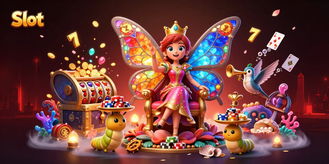 Spin the vibrant Slot reels alongside a royal butterfly queen, immersing in colorful slot excitement!
