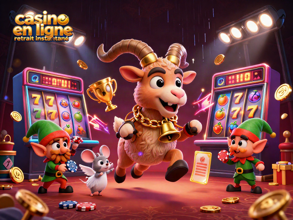 Jouer sur un casino en ligne retrait instantané avec des personnages festifs et des éléments de jeu dynamiques.
