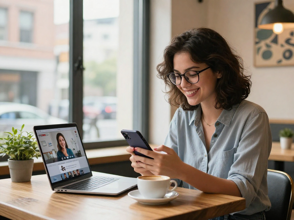 Crush on modern dating app profiles in a vibrant cafe.