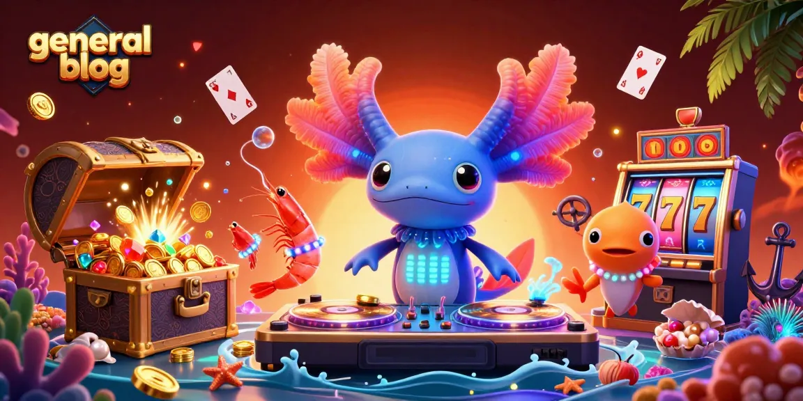 Engage with the vibrant world of general blog casino games featuring a neon axolotl DJ and lively underwater characters.