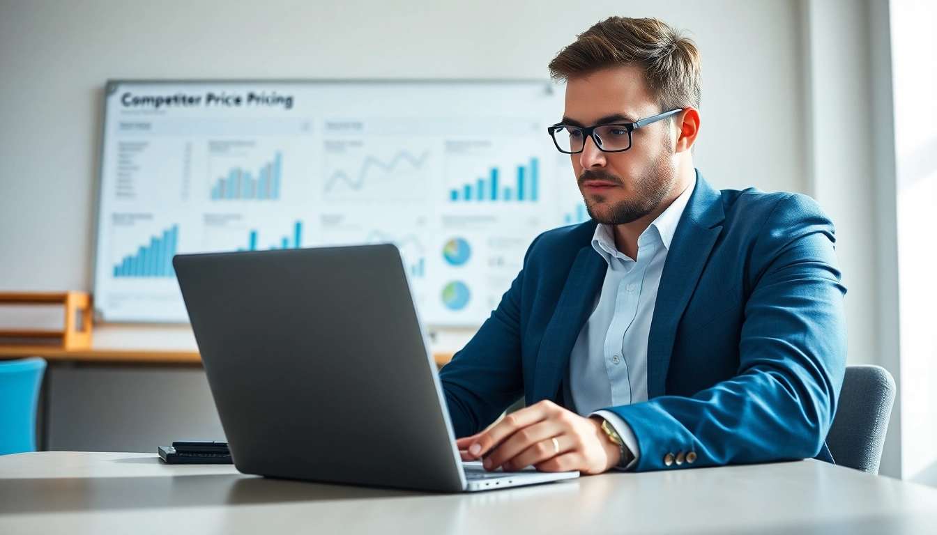 Analyzing competitor pricing data in a bright office showcasing modern analysis techniques.