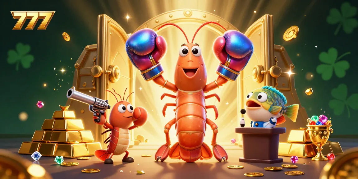 Engage with 777 gaming excitement through a vibrant, action-packed casino scene featuring mantis shrimp.