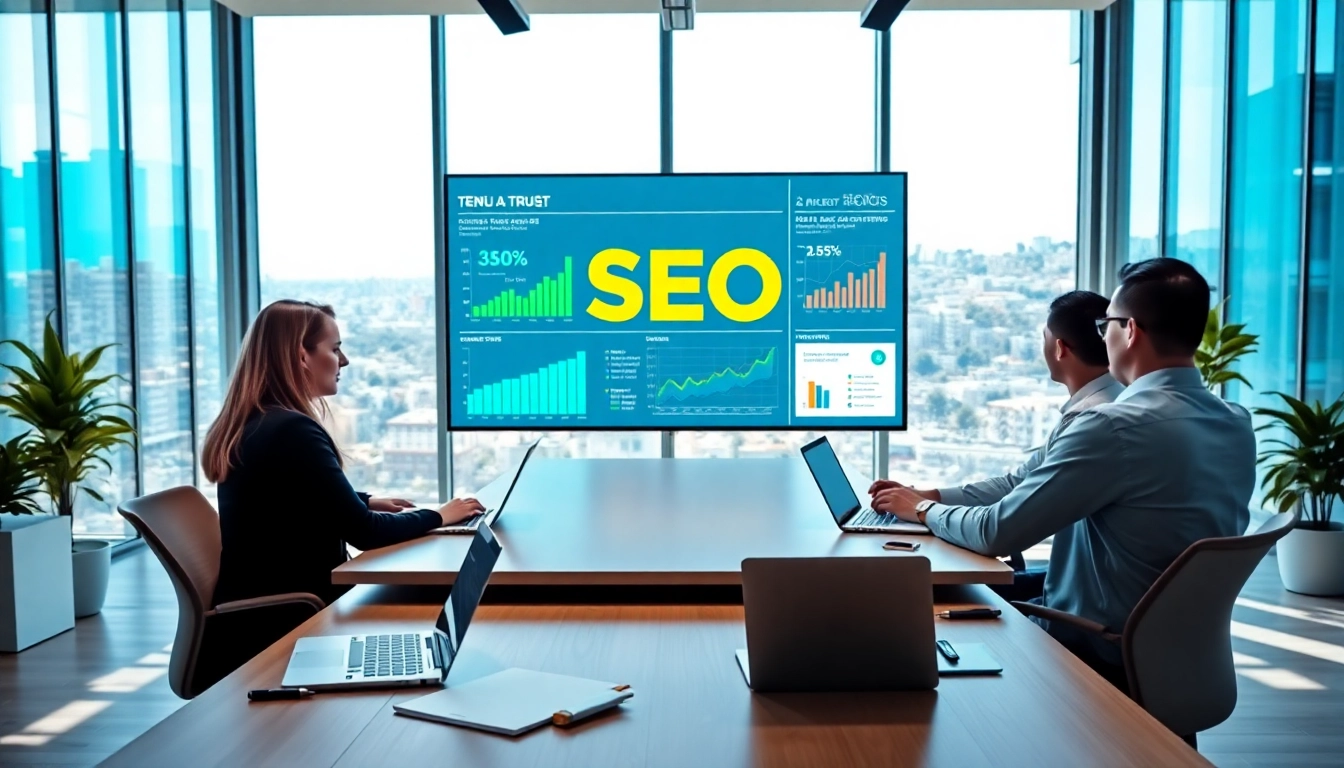 Engaging team of SEO Agency Clearwater strategizing with analytics and modern technology.