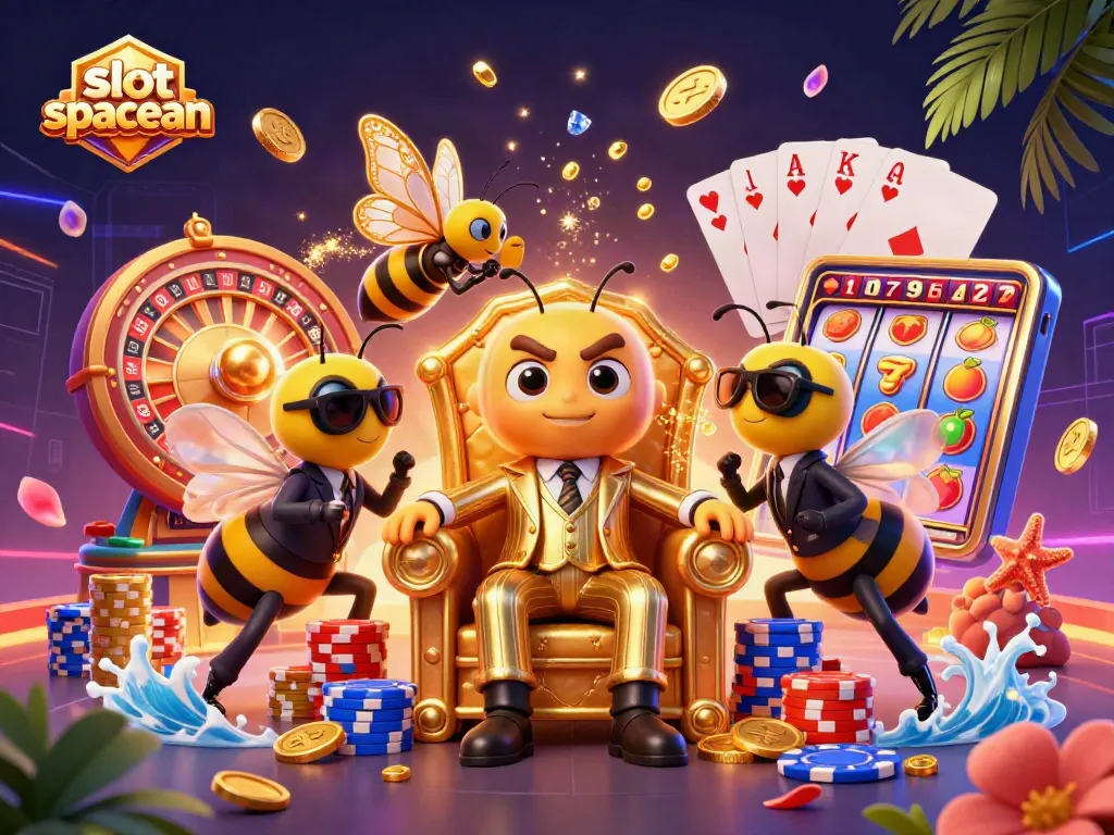 Experience the excitement of slot spaceman as characters interact in a vibrant gambling-themed scene.