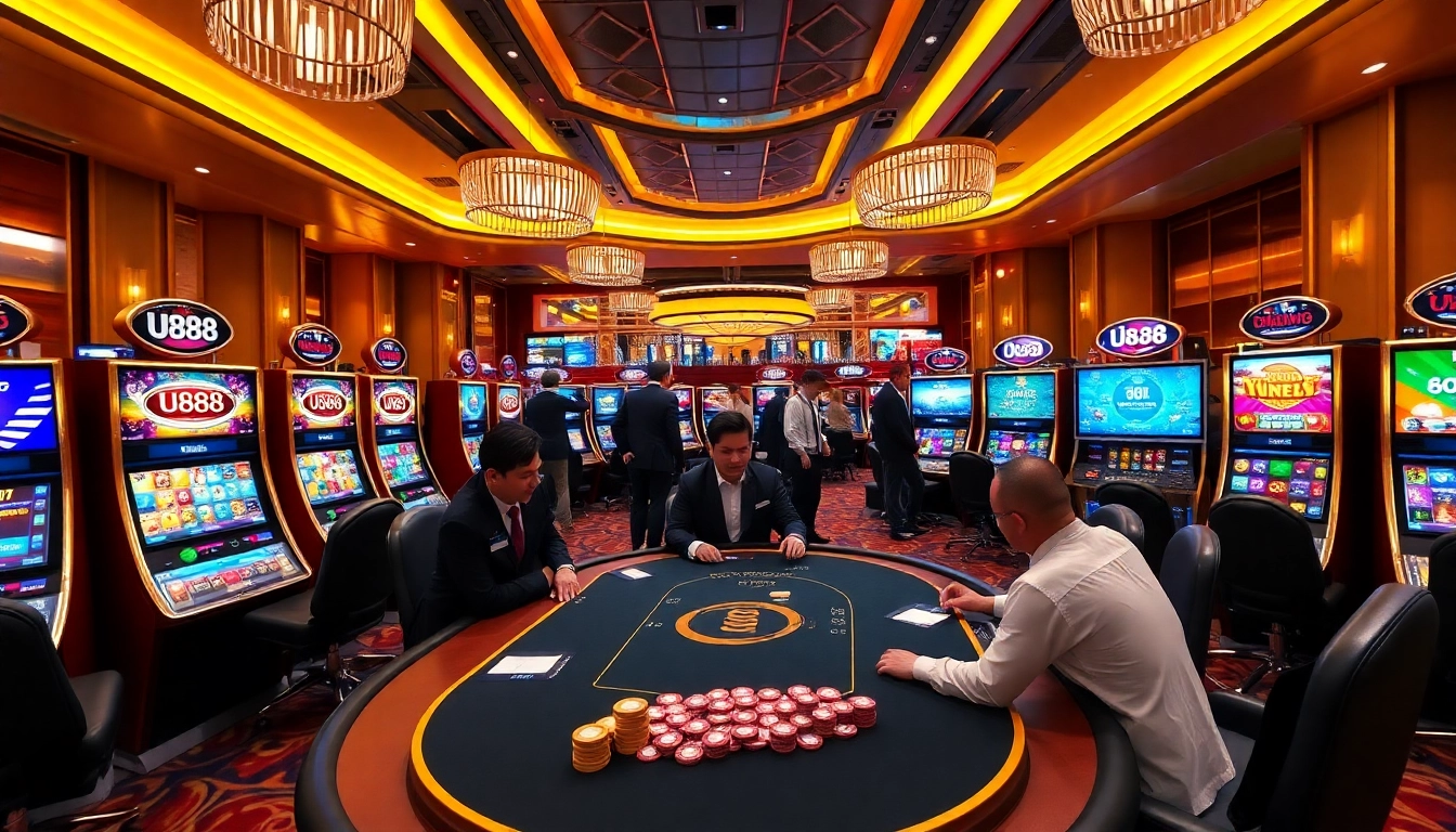 Experience the excitement of U888 casino games with professional dealers and vibrant slot machines.