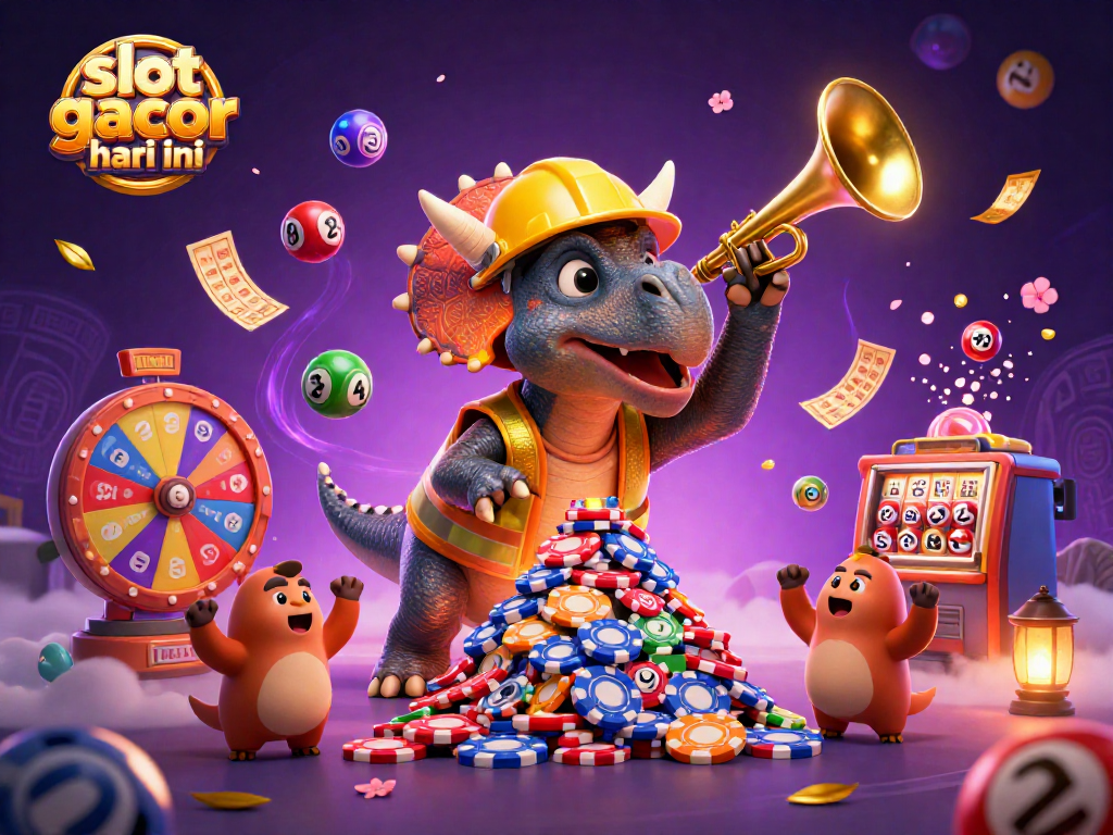Engage with slot gacor hari ini strategies through a dynamic casino themed illustration featuring vibrant gaming elements.