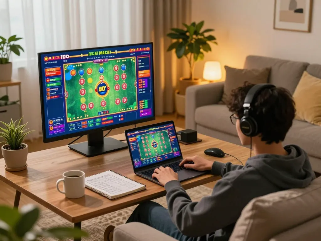 Sesi permainan online Toto Macau di rumah yang nyaman dengan pemain terlibat dalam permainan strategi.
