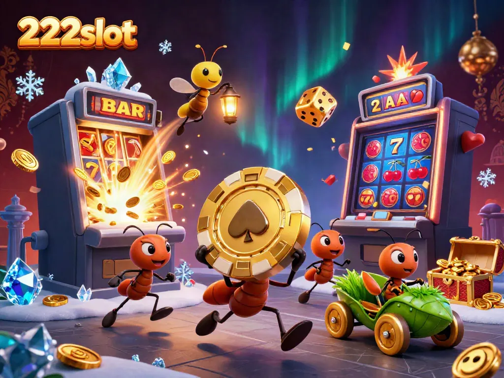 Ants mencuri chip poker emas di dunia permainan kasino 222slot yang berkilau.