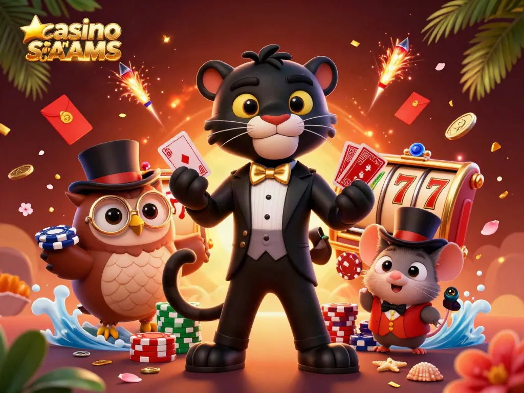 I giocatori scelgono casino sicuri non AAMS mentre una pantera elegante distribuisce carte in un vivace ambiente 3D.
